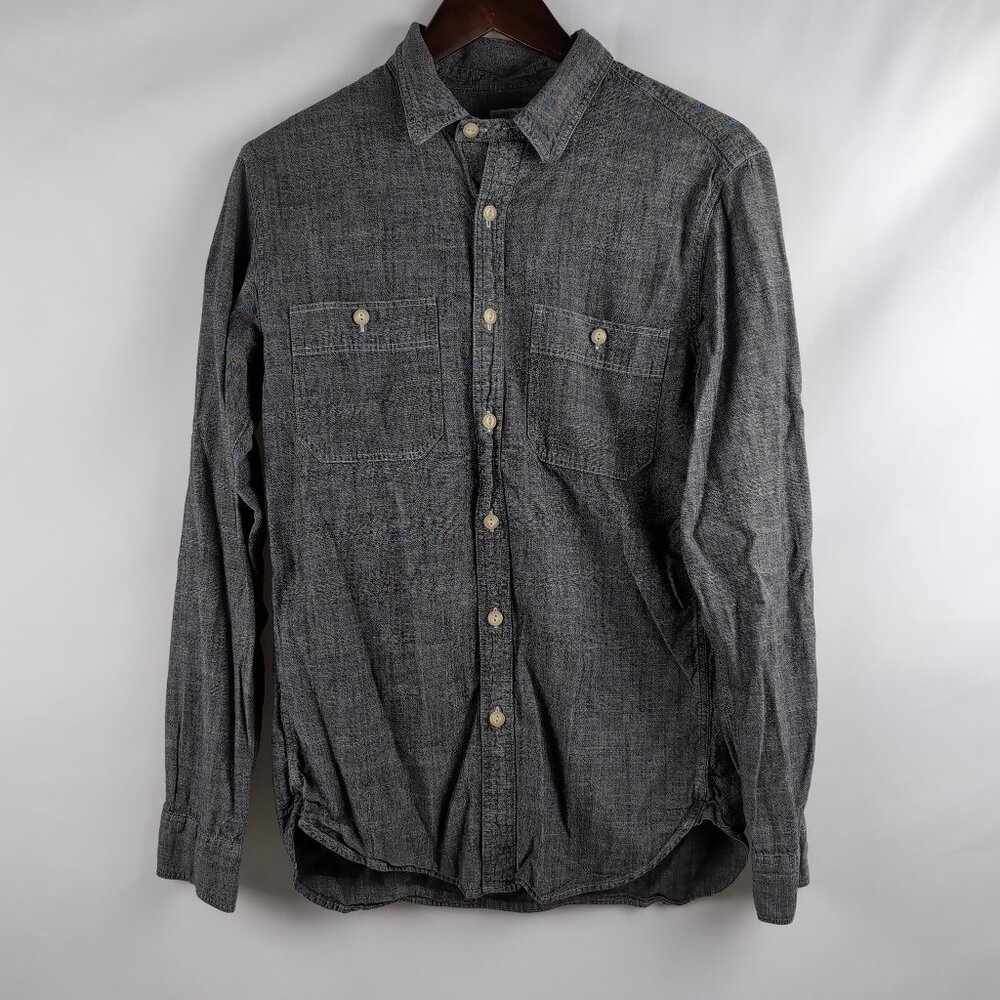 Vintage J. Crew Men's Gray Chambray Button Up Long Sleeve Shirt Pockets, Small
